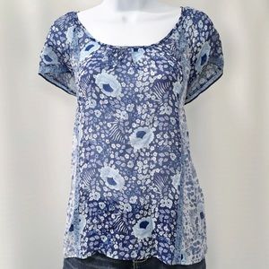 Joie 100% Silk Blue Mixed Floral Print Top, Size M